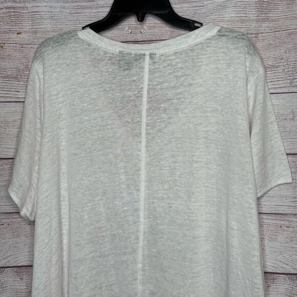 Tahari 100% Linen Short Sleeve V Neckline White Knit Top Tee Shirt Size 2XL - Picture 5 of 6